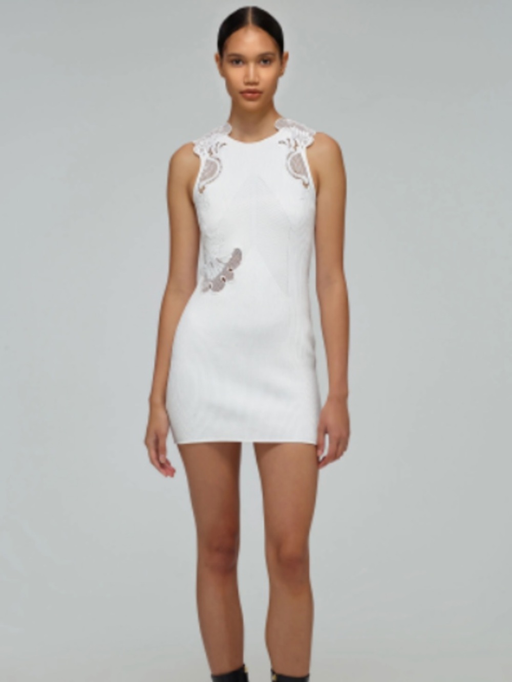 Self-Portrait White Inserted Lace Knit Mini Dress Size Medium